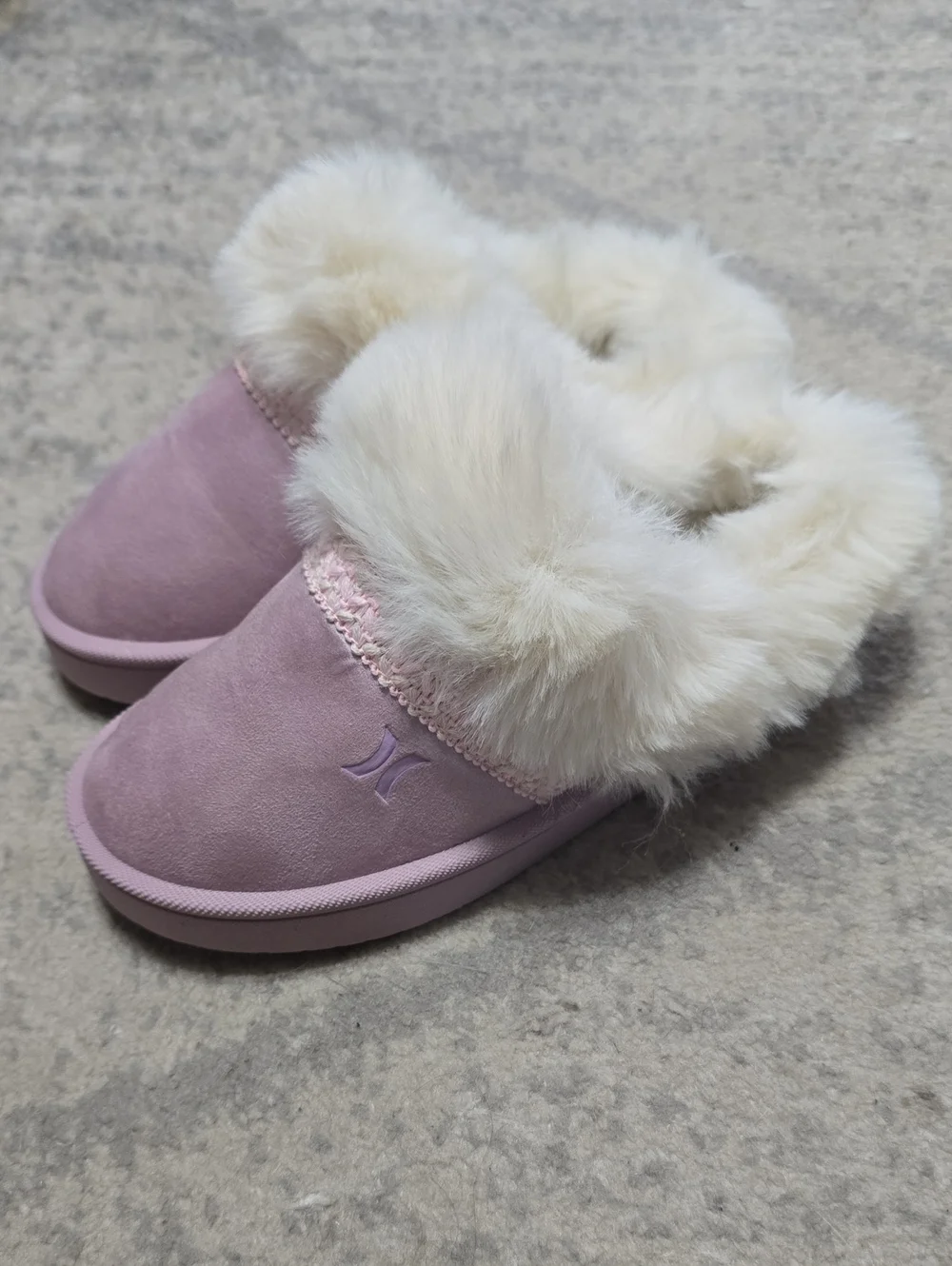 Hurley Pink Faux-Fur Lined Kids Slip-On Clog Rubber Soled Slippers Sz 1
